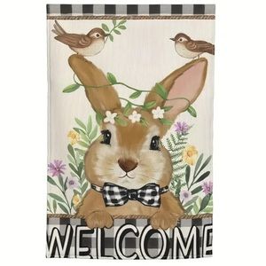 Welcome 100% Polyester Double Sided Garden Flag 
1pc, 12” x 18 ” Bunny & Birds